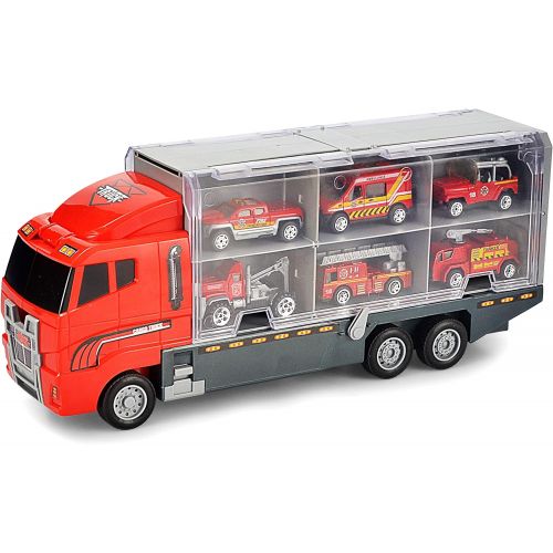  [아마존 핫딜] [아마존핫딜]JOYIN 10 in 1 Die-cast Fire Engine Vehicle Mini Rescue Emergency Fire Truck Toy Set in Carrier Truck