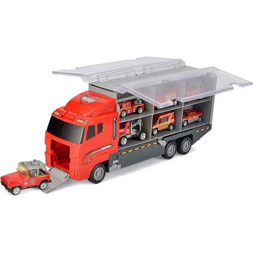  [아마존 핫딜] [아마존핫딜]JOYIN 10 in 1 Die-cast Fire Engine Vehicle Mini Rescue Emergency Fire Truck Toy Set in Carrier Truck