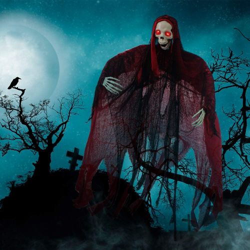  [아마존 핫딜] [아마존핫딜]JOYIN 5.6 Ft. Animated Hanging Screaming Ghost Decoration, Halloween Skeleton Grim Reaper Door or Wall Curtain for Haunted House Prop Decor