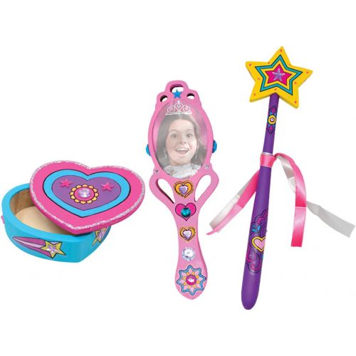  [아마존베스트]JOYIN Klever Kits Kids Craft Kit Decorate & Paint Your Own Wooden Princess Accessories Art & Craft Kit DIY Toy Paint and Decorate Your Own Wooden Princess Wand, Mirror and Jewelry