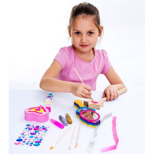  [아마존베스트]JOYIN Klever Kits Kids Craft Kit Decorate & Paint Your Own Wooden Princess Accessories Art & Craft Kit DIY Toy Paint and Decorate Your Own Wooden Princess Wand, Mirror and Jewelry