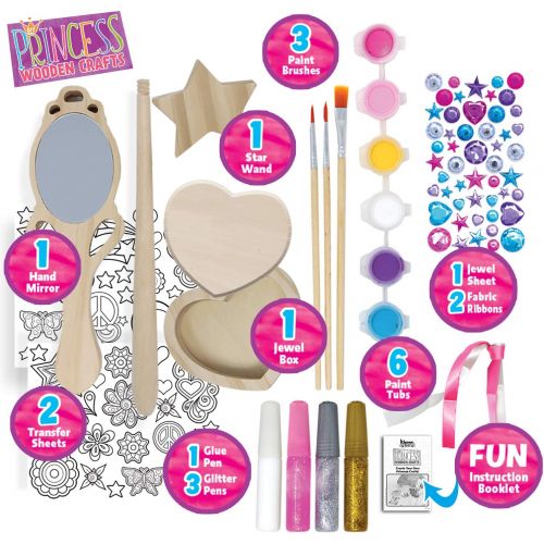  [아마존베스트]JOYIN Klever Kits Kids Craft Kit Decorate & Paint Your Own Wooden Princess Accessories Art & Craft Kit DIY Toy Paint and Decorate Your Own Wooden Princess Wand, Mirror and Jewelry