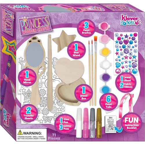  [아마존베스트]JOYIN Klever Kits Kids Craft Kit Decorate & Paint Your Own Wooden Princess Accessories Art & Craft Kit DIY Toy Paint and Decorate Your Own Wooden Princess Wand, Mirror and Jewelry