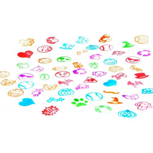  [아마존베스트]100 Pieces Assorted Stamps for Kids Self-ink Stamps (50 DIFFERENT Designs, Plastic Stamps, Emoji Stampers, Dinosaur Stampers, Zoo Safari Stampers) for Easter Egg Stuffers, Party Fa