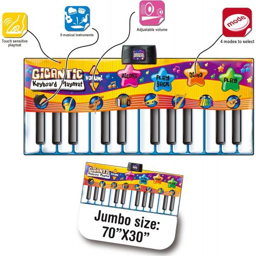  [아마존베스트]Joyin Toy 71 Gigantic Keyboard Playmat Piano Play Mat Kids Electronic Music Playmat Colorful Dance Mat-24 Keys with Record, Playback, Demo, Play, Adjustable Vol. Mode