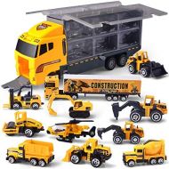 [아마존베스트]JOYIN 11 in 1 Die-cast Construction Truck Vehicle Car Toy Set Play Vehicles in Carrier Truck