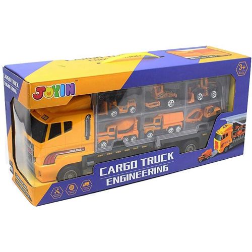  [아마존베스트]JOYIN 11 in 1 Die-cast Construction Truck Vehicle Car Toy Set Play Vehicles in Carrier Truck