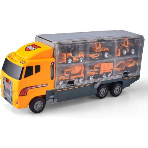 [아마존베스트]JOYIN 11 in 1 Die-cast Construction Truck Vehicle Car Toy Set Play Vehicles in Carrier Truck