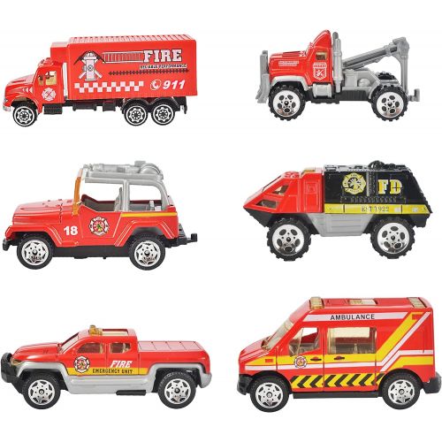  [아마존베스트]JOYIN 10 in 1 Die-cast Fire Engine Vehicle Mini Rescue Emergency Fire Truck Toy Set in Carrier Truck