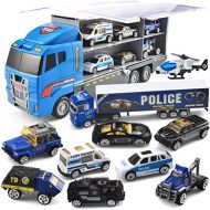 [아마존베스트]JOYIN 10 in 1 Die-cast Police Patrol Rescue Truck Mini Police Vehicles Truck Toy Set in Carrier Truck