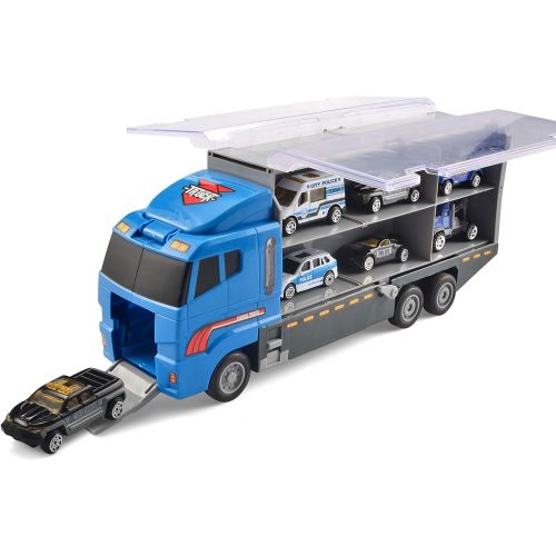  [아마존베스트]JOYIN 10 in 1 Die-cast Police Patrol Rescue Truck Mini Police Vehicles Truck Toy Set in Carrier Truck