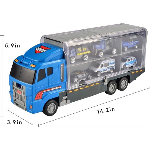  [아마존베스트]JOYIN 10 in 1 Die-cast Police Patrol Rescue Truck Mini Police Vehicles Truck Toy Set in Carrier Truck