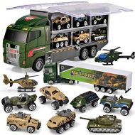 [아마존베스트]JOYIN 10 in 1 Die-cast Military Truck Army Vehicle Mini Battle Car Toy Set in Carrier Truck