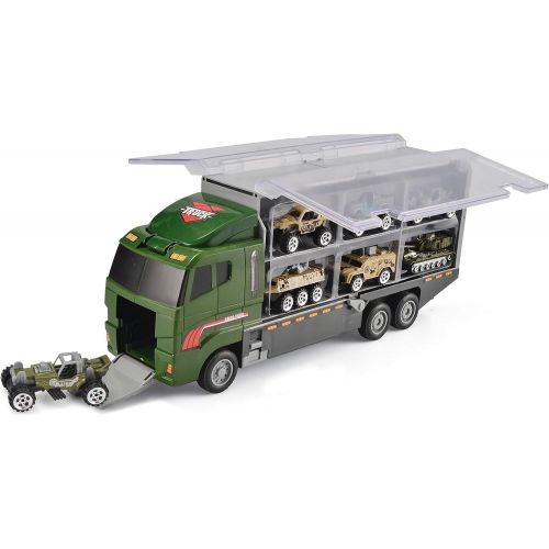  [아마존베스트]JOYIN 10 in 1 Die-cast Military Truck Army Vehicle Mini Battle Car Toy Set in Carrier Truck