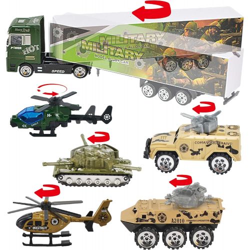  [아마존베스트]JOYIN 10 in 1 Die-cast Military Truck Army Vehicle Mini Battle Car Toy Set in Carrier Truck
