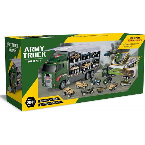  [아마존베스트]JOYIN 10 in 1 Die-cast Military Truck Army Vehicle Mini Battle Car Toy Set in Carrier Truck