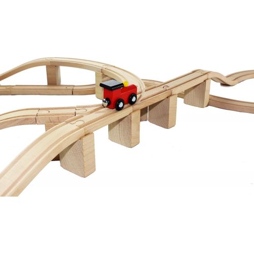  [아마존베스트]62 Pieces Wooden Train Track Expansion Set + 1 Bonus Toy Train -- NEW Version Compatible with All Major Brands Including Thomas Battery Operated Motorized Ones by Joyin Toy