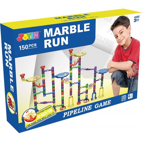  [아마존베스트]JOYIN 150 Pcs Marble Run Premium Set, Construction Building Blocks Toys, STEM Learning Toy, Educational Building Block Toy(100 Translucent Plastic Pieces + 50 Glass Marbles)