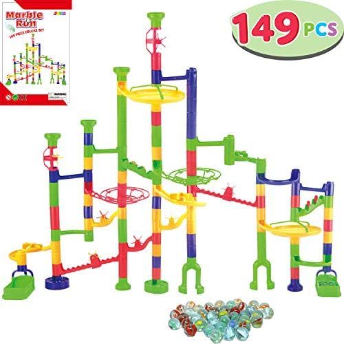  [아마존베스트]JOYIN 149 Pcs Marble Run Premium Set, Construction Building Blocks Toys, STEM Learning Toy, Educational Building Block Toy(109 Solid-Colors Plastic Pieces + 40 Glass Marbles)