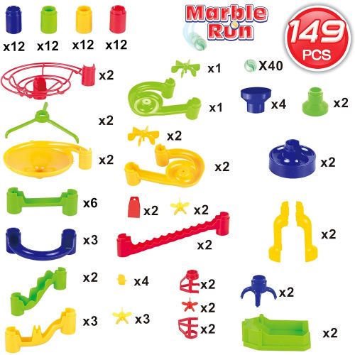  [아마존베스트]JOYIN 149 Pcs Marble Run Premium Set, Construction Building Blocks Toys, STEM Learning Toy, Educational Building Block Toy(109 Solid-Colors Plastic Pieces + 40 Glass Marbles)