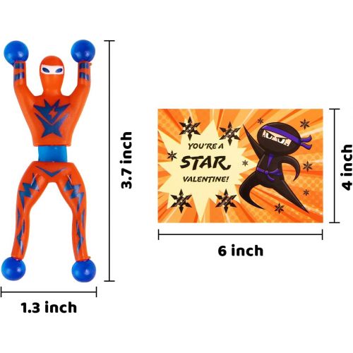  JOYIN 28 Packs Valentines Day Gifts Cards with Sticky Wall Climbing Men Ninja Set, Wall Climbers Stress Relief Tricky Toys for Kids Party Favor, Classroom Exchange Prizes, Valentine Gree