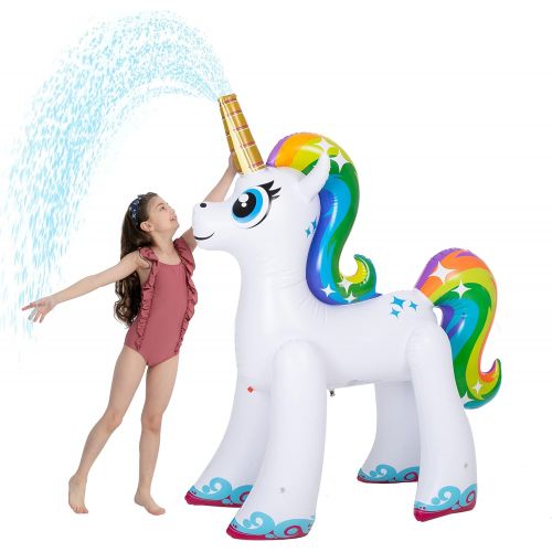  JOYIN Inflatable Unicorn Yard Sprinkler, Lawn Sprinkler for Kids, 4 Feet Tall