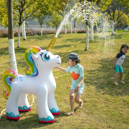  JOYIN Inflatable Unicorn Yard Sprinkler, Lawn Sprinkler for Kids, 4 Feet Tall