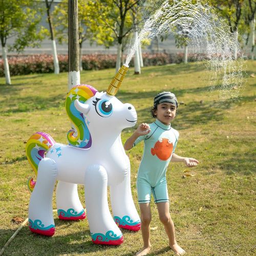  JOYIN Inflatable Unicorn Yard Sprinkler, Lawn Sprinkler for Kids, 4 Feet Tall