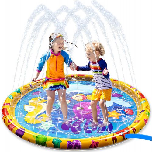  JOYIN Sprinkle & Splash Play Mat, 60” Outdoor Water Sprinkler Toys for Kids Toddlers Splash Pad