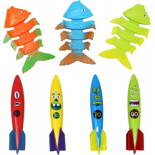  JOYIN 30 Pcs Diving Pool Toys Jumbo Set with Storage Bag Includes (5) Diving Sticks, (6) Diving Rings, (5) Pirate Treasures, (4) Toypedo Bandits, (3) Diving Toy Balls, (3) Fish Toys, (4)