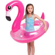 JOYIN Inflatable Flamingo Pool Float with Glitters, Tubes for Floating, Fun Beach Floaties, Pool Toys, Summer Party Decorations for Kids (37.5” x 32.25” x 37”)