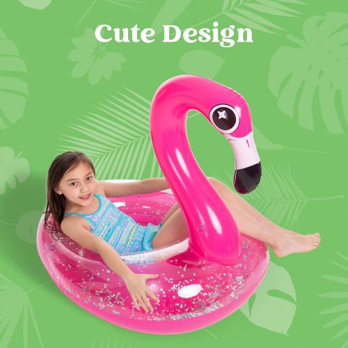  JOYIN Inflatable Flamingo Pool Float with Glitters, Tubes for Floating, Fun Beach Floaties, Pool Toys, Summer Party Decorations for Kids (37.5” x 32.25” x 37”)