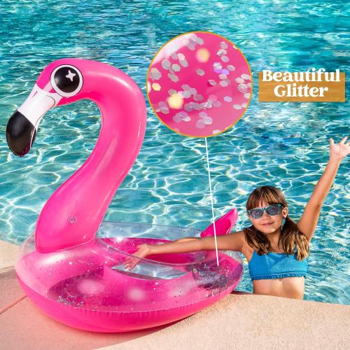  JOYIN Inflatable Flamingo Pool Float with Glitters, Tubes for Floating, Fun Beach Floaties, Pool Toys, Summer Party Decorations for Kids (37.5” x 32.25” x 37”)