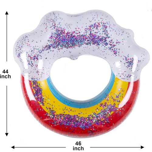  JOYIN Giant Inflatable Rainbow Pool Float with Glitter Inside, Fun Beach Floaties, Swim Party Toys, Summer Pool Raft Lounger for Adults & Kids (46” x 44” x 13.75”)