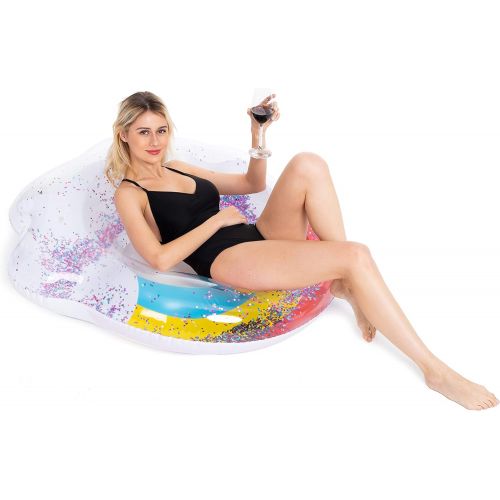  JOYIN Giant Inflatable Rainbow Pool Float with Glitter Inside, Fun Beach Floaties, Swim Party Toys, Summer Pool Raft Lounger for Adults & Kids (46” x 44” x 13.75”)