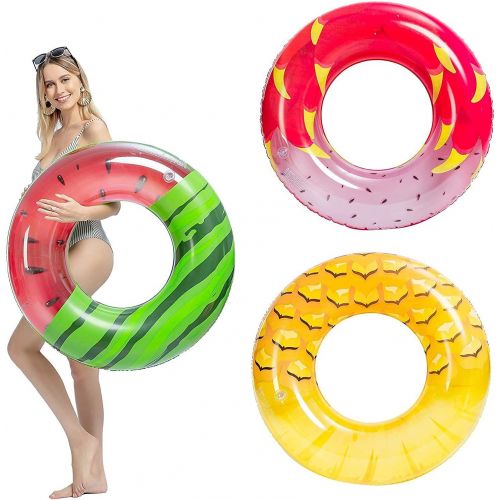  JOYIN Inflatable Pool Tube Raft 32.5” (3 Pack) with Fruits Painting, Funny Inflatable Pool Float Toys Swim Tubes for Swimming Pool Party Decorations