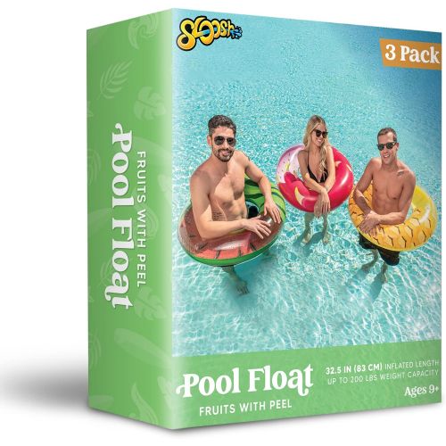  JOYIN Inflatable Pool Tube Raft 32.5” (3 Pack) with Fruits Painting, Funny Inflatable Pool Float Toys Swim Tubes for Swimming Pool Party Decorations