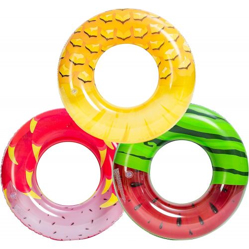  JOYIN Inflatable Pool Tube Raft 32.5” (3 Pack) with Fruits Painting, Funny Inflatable Pool Float Toys Swim Tubes for Swimming Pool Party Decorations
