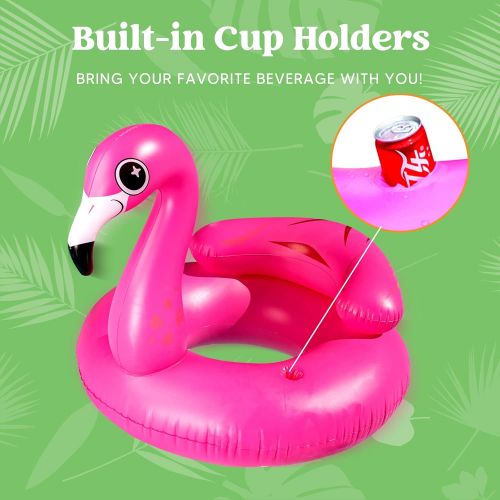  JOYIN Inflatable Flamingo Tube, Pool Float, Fun Beach Floaties, Swim Party Toys, Summer Pool Raft Lounge for Adults & Kids, with 2 Cup Holders and Head Rest