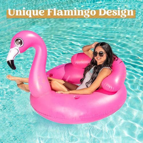  JOYIN Inflatable Flamingo Tube, Pool Float, Fun Beach Floaties, Swim Party Toys, Summer Pool Raft Lounge for Adults & Kids, with 2 Cup Holders and Head Rest