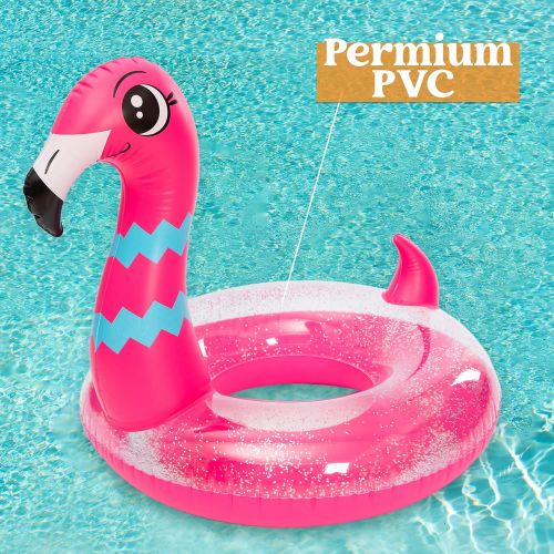  JOYIN Inflatable Unicorn & Flamingo Pool Float with Glitters 35.5” (2 Sets), Pool Tubes for Floating, Fun Beach Floaties, Pool Toys, Summer Pool Party Decorations for Kids