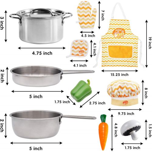  JOYIN 29 Pcs Play Kitchen Accessories Kids Pots and Pans Playset, Toy Kitchen Sets with Stainless Steel Cookware Set, Cooking Utensils, Apron&Chef Hat and Grocery Play Food Sets, G