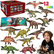 JOYIN 12-in-1 Realistic Jurassic Colossal Dinosaur Figures Playset with Educational Booklet for Kids, School Classroom Rewards, Carnival Prizes, Class Material, and Birthday Presen