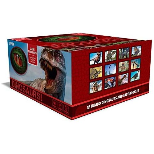  JOYIN 12-in-1 Realistic Jurassic Colossal Dinosaur Figures Playset with Educational Booklet for Kids, School Classroom Rewards, Carnival Prizes, Class Material, and Birthday Presen