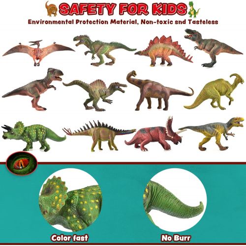  JOYIN 12-in-1 Realistic Jurassic Colossal Dinosaur Figures Playset with Educational Booklet for Kids, School Classroom Rewards, Carnival Prizes, Class Material, and Birthday Presen