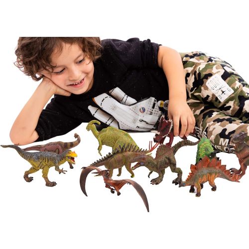  JOYIN 12-in-1 Realistic Jurassic Colossal Dinosaur Figures Playset with Educational Booklet for Kids, School Classroom Rewards, Carnival Prizes, Class Material, and Birthday Presen