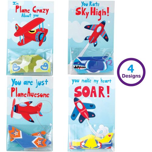  JOYIN 28 Pack Valentines Day Gifts Cards, Valentines Greeting Cards for Kids with Foam Airplanes Valentine Classroom Exchange Party Favor Toy