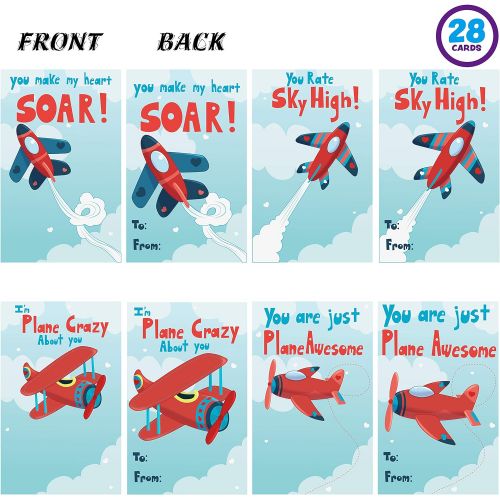  JOYIN 28 Pack Valentines Day Gifts Cards, Valentines Greeting Cards for Kids with Foam Airplanes Valentine Classroom Exchange Party Favor Toy