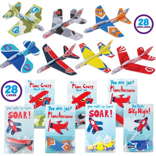  JOYIN 28 Pack Valentines Day Gifts Cards, Valentines Greeting Cards for Kids with Foam Airplanes Valentine Classroom Exchange Party Favor Toy
