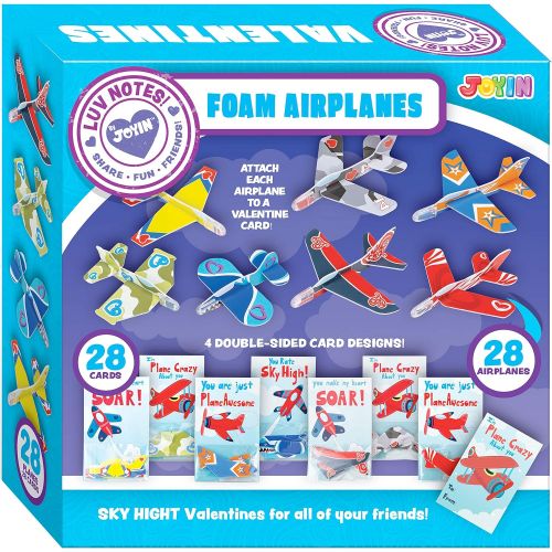  JOYIN 28 Pack Valentines Day Gifts Cards, Valentines Greeting Cards for Kids with Foam Airplanes Valentine Classroom Exchange Party Favor Toy